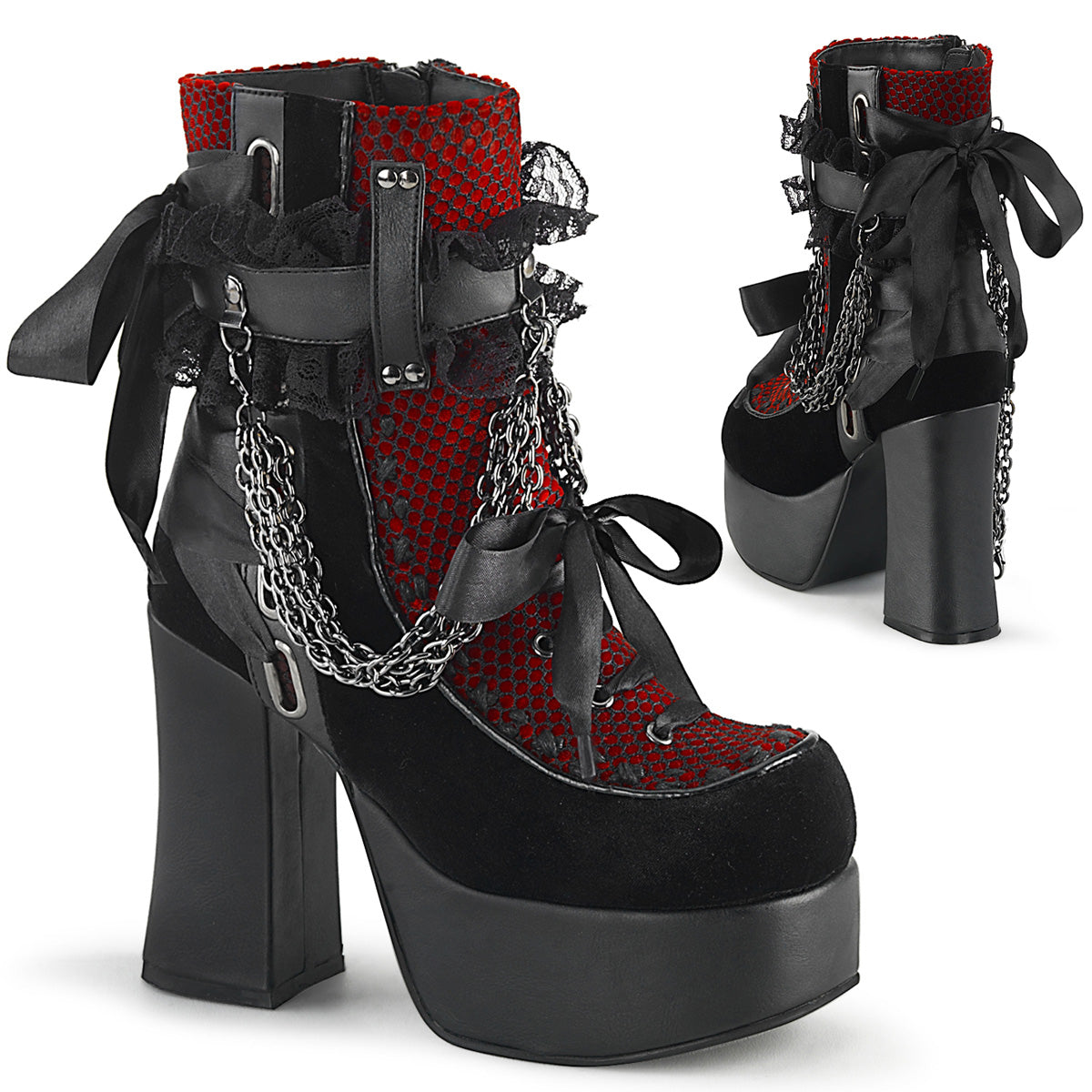 Charade Red Lace Ribbon Platform Ankle Boots