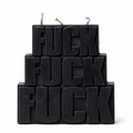 Say It Thrice Candle, Black, stacked block letter word candle