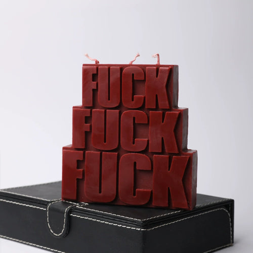 Say It Thrice Candle, Red, stacked block letter word candle