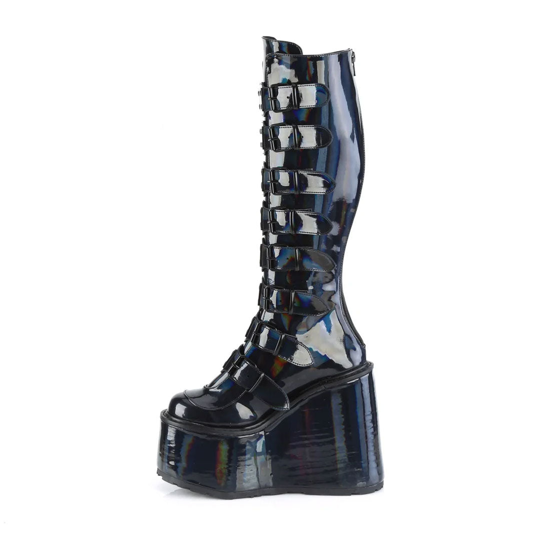 Swing Hologram Buckle Strap Knee Boots
