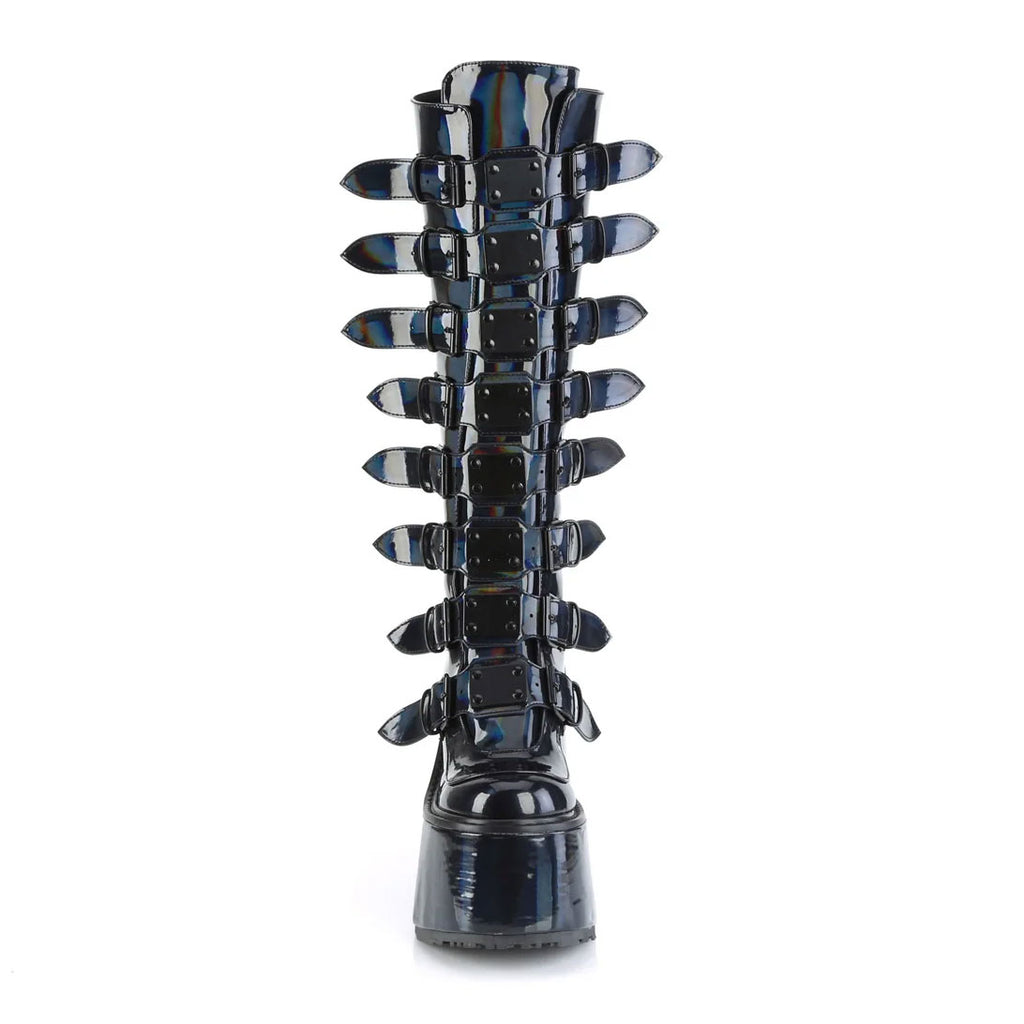 Swing Hologram Buckle Strap Knee Boots