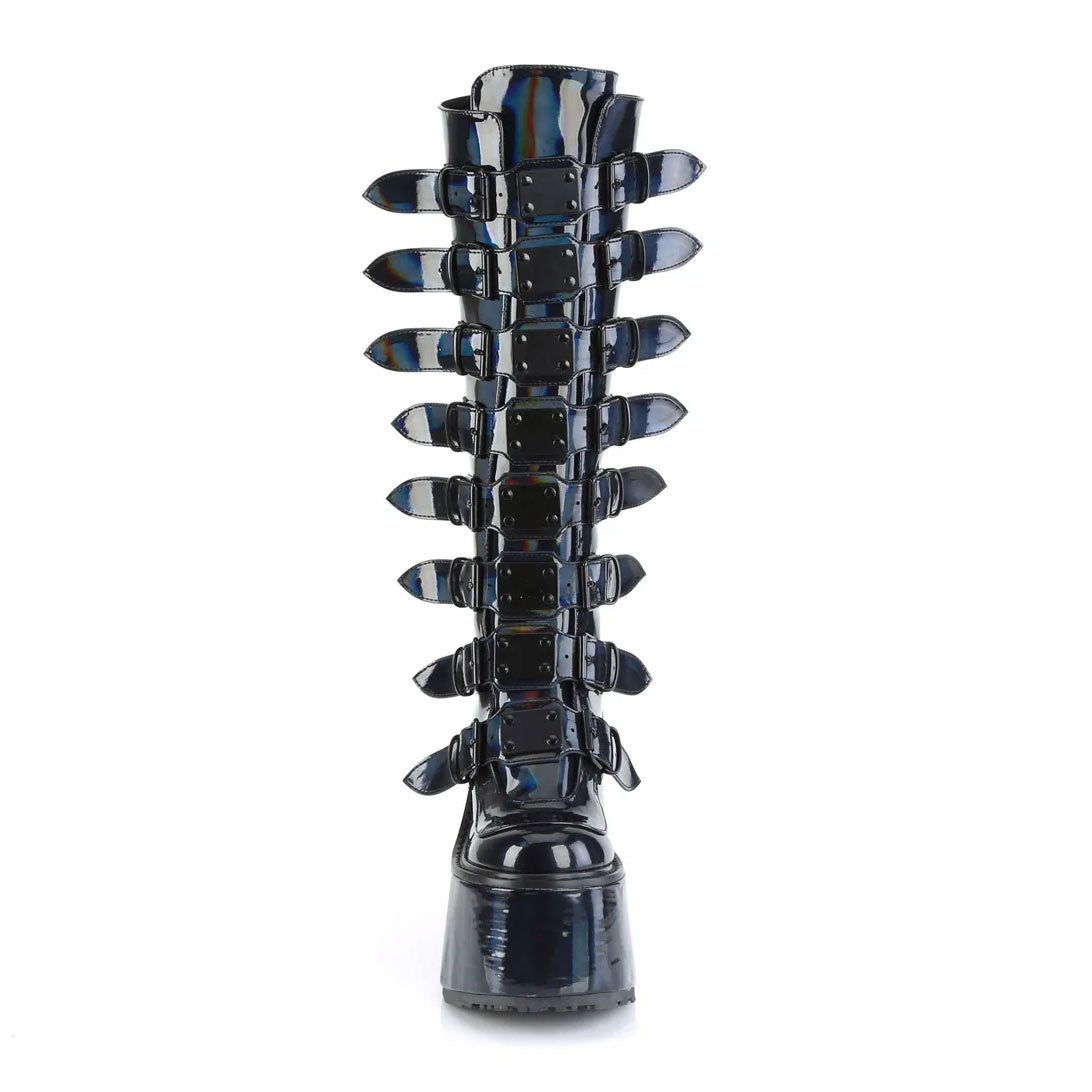Swing Hologram Buckle Strap Knee Boots