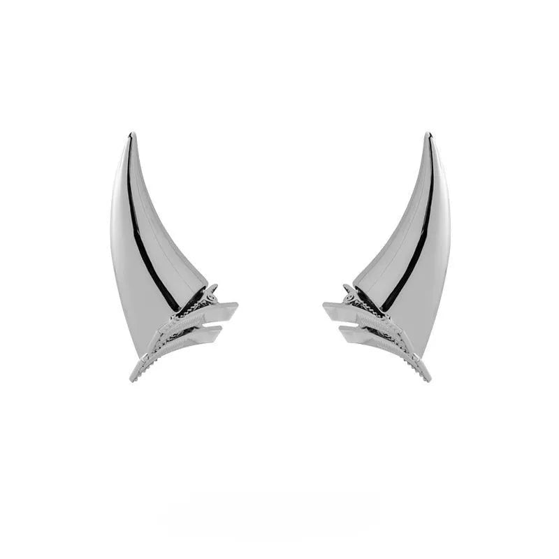Chrome Demon Horn Hair Clips, silver devil horn hair clips