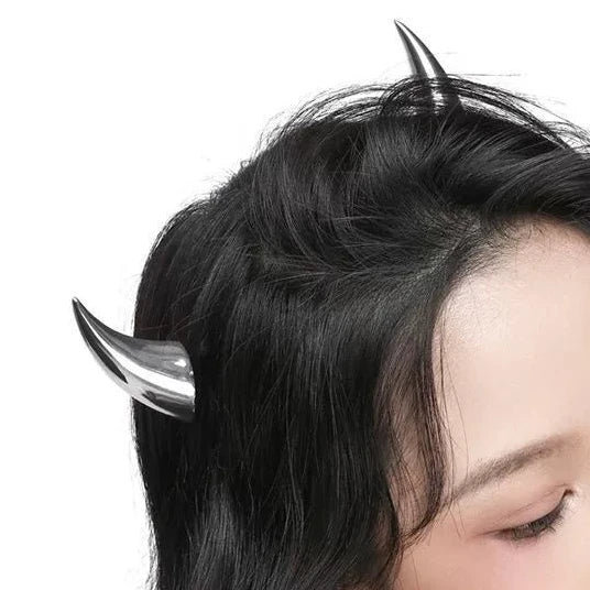 Chrome Demon Horn Hair Clips, silver devil horn hair clips