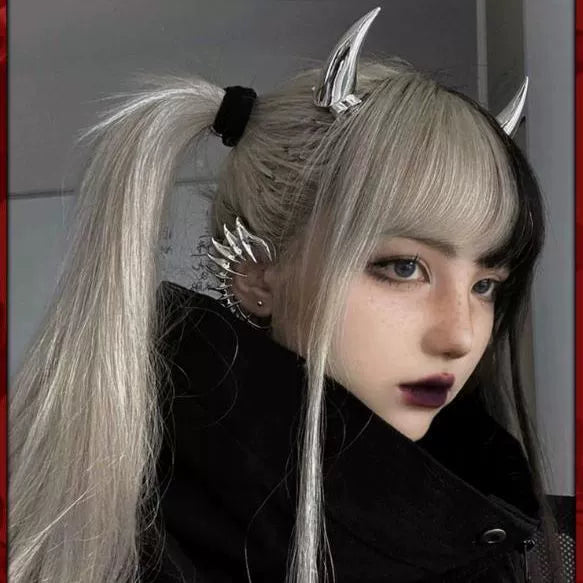 Chrome Demon Horn Hair Clips, silver devil horn hair clips