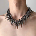 Impaler Spike Necklace, gunmetal chain collar with spike and ball fringe