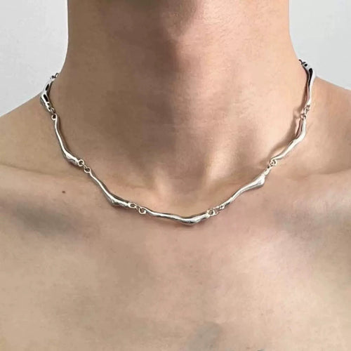 Molten Bone Chain Necklace, silver necklace of molten bone-like links