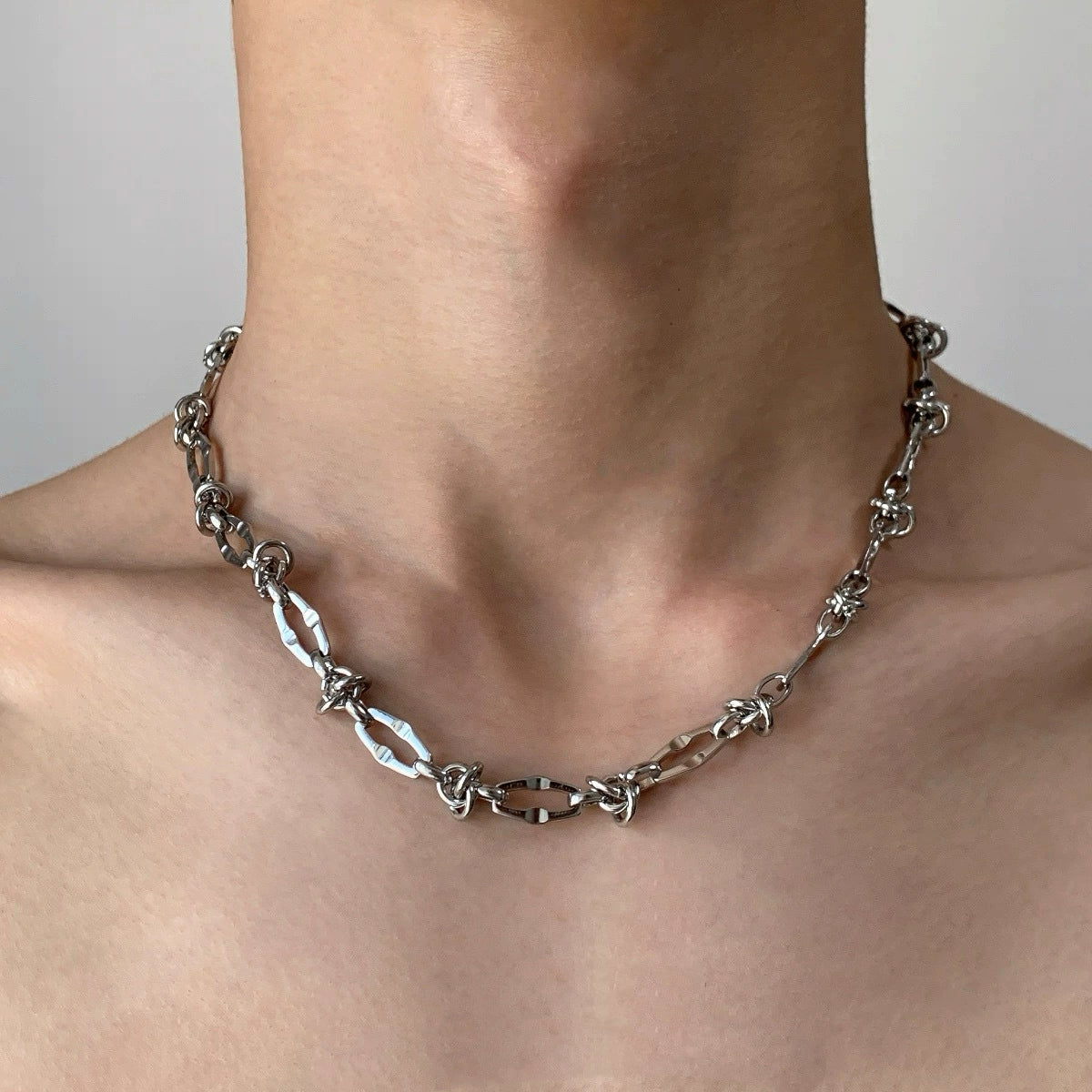 Barbed Knot Chain Necklace, silver chain necklace with knotted barbed links
