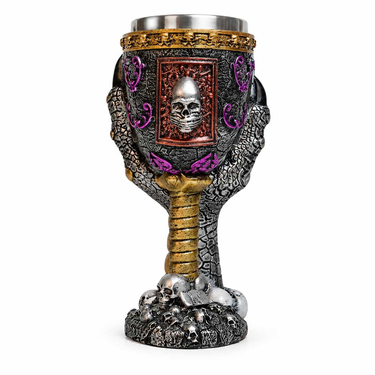 Talon Skull Goblet, Panel Skull, claw and skull goblet with stainless steel liner