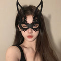 Black Rabbit Masquerade Mask, black rabbit ear masquerade mask with red gems
