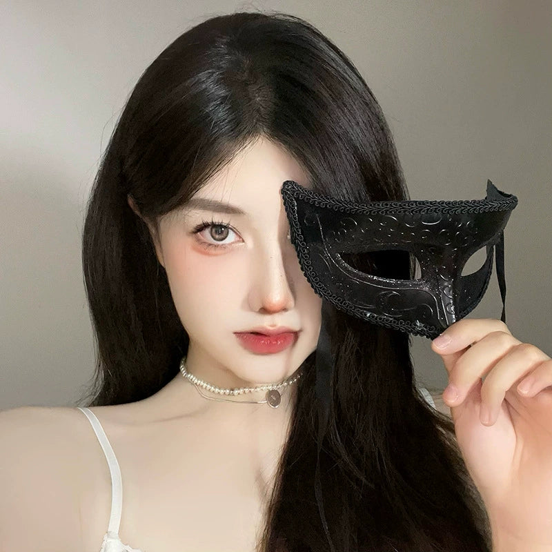 Venetian Shadow Mask, black embossed venetian style eye mask