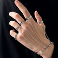 Puppet String Ring Bracelet, Silver, five ring chain hand bracelet