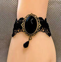 Duchess Jewel Lace Bracelet, Black, black lace bracelet with faceted jewel