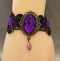 Duchess Jewel Lace Bracelet, Purple, black lace bracelet with faceted jewel