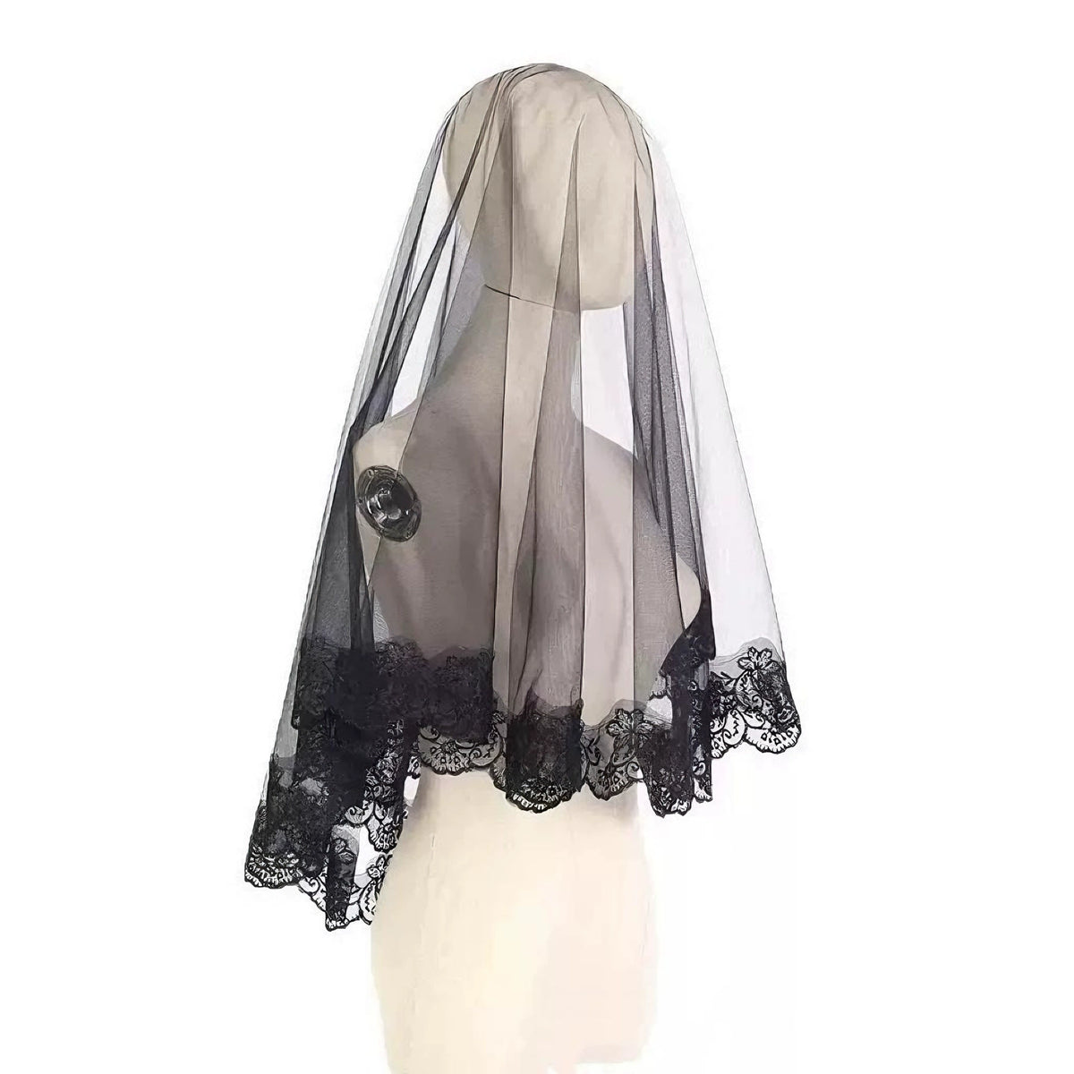 Requiem Lace Veil, long black veil with lace border