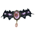 Duchess Jewel Lace Choker, Pink, black lace choker with faceted jewel