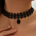Single Tear Lattice Choker, black lattice lace choker with teardrop