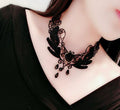 Ivy Wreath Lace Choker, black leaf lace choker with rose or purple gem