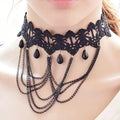 Gallows Chain Lace Choker, black lace choker with chain swags and teardrops