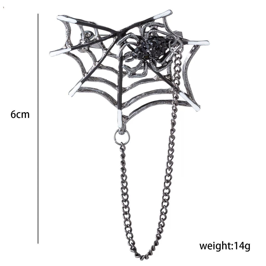 Black Widow Web Brooch, spider and web brooch with chain