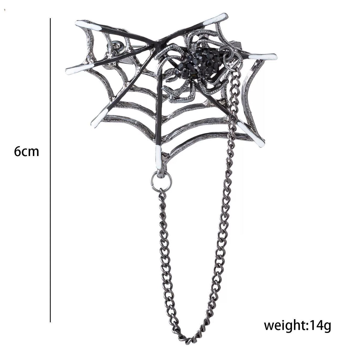 Black Widow Web Brooch, spider and web brooch with chain