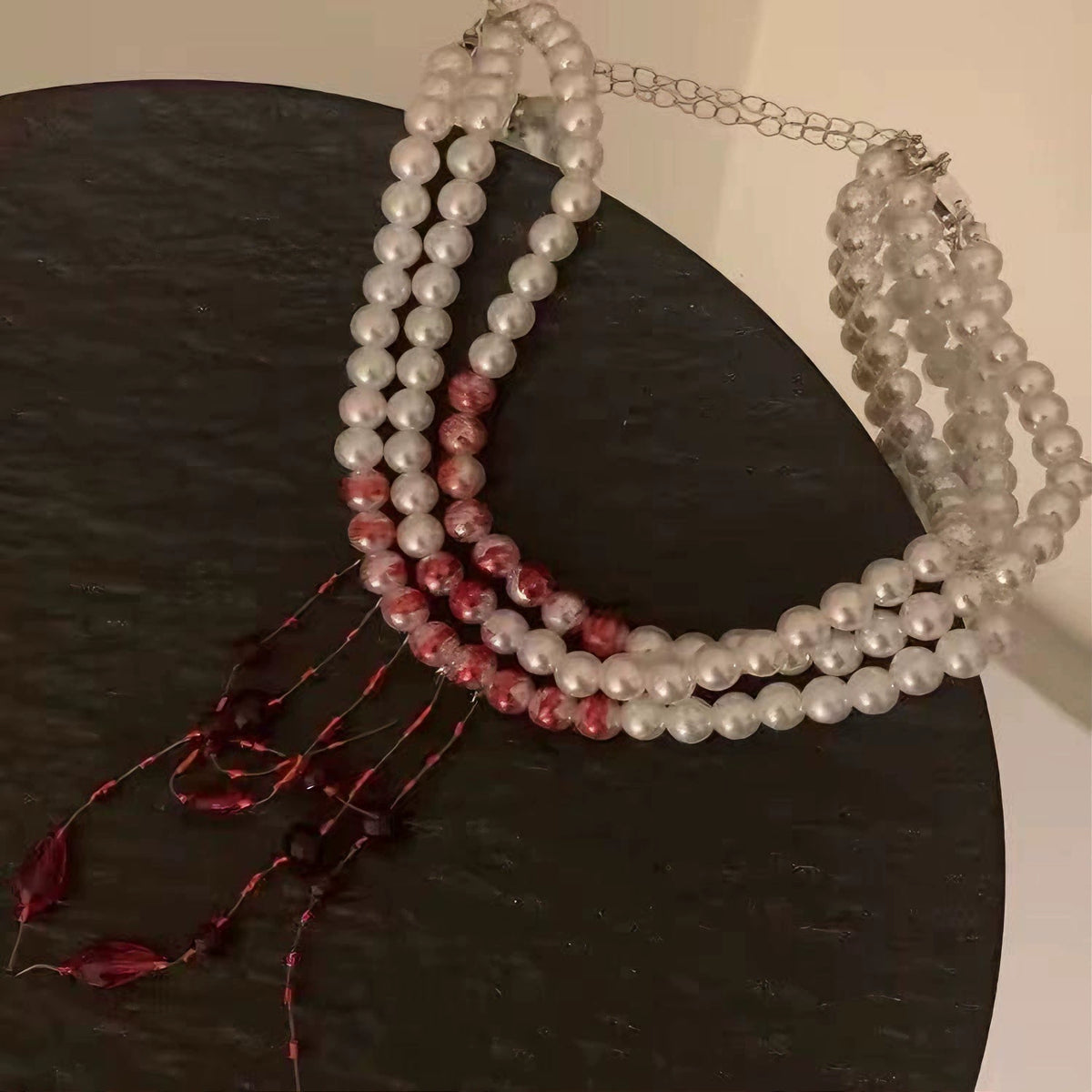 First Bite Pearl Choker, white pearl choker with blood drip beads