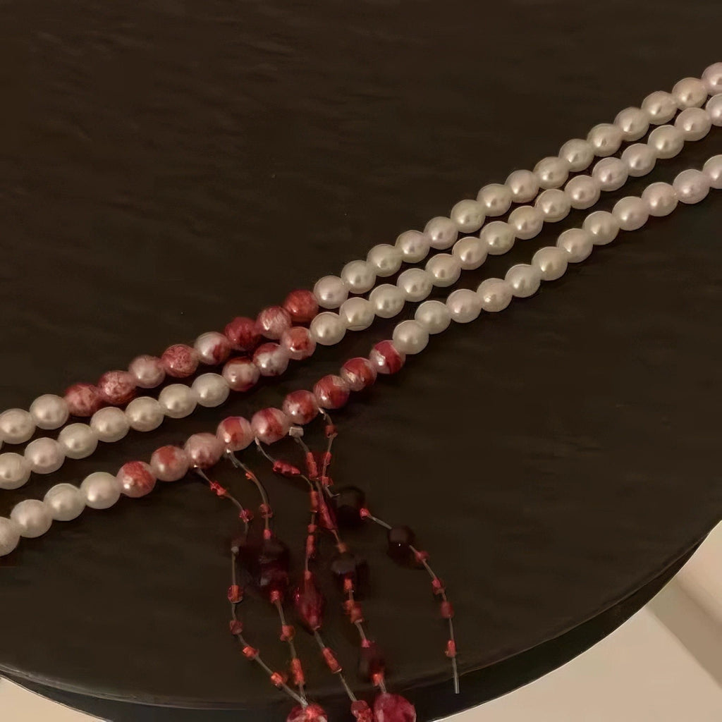 First Bite Pearl Choker, white pearl choker with blood drip beads