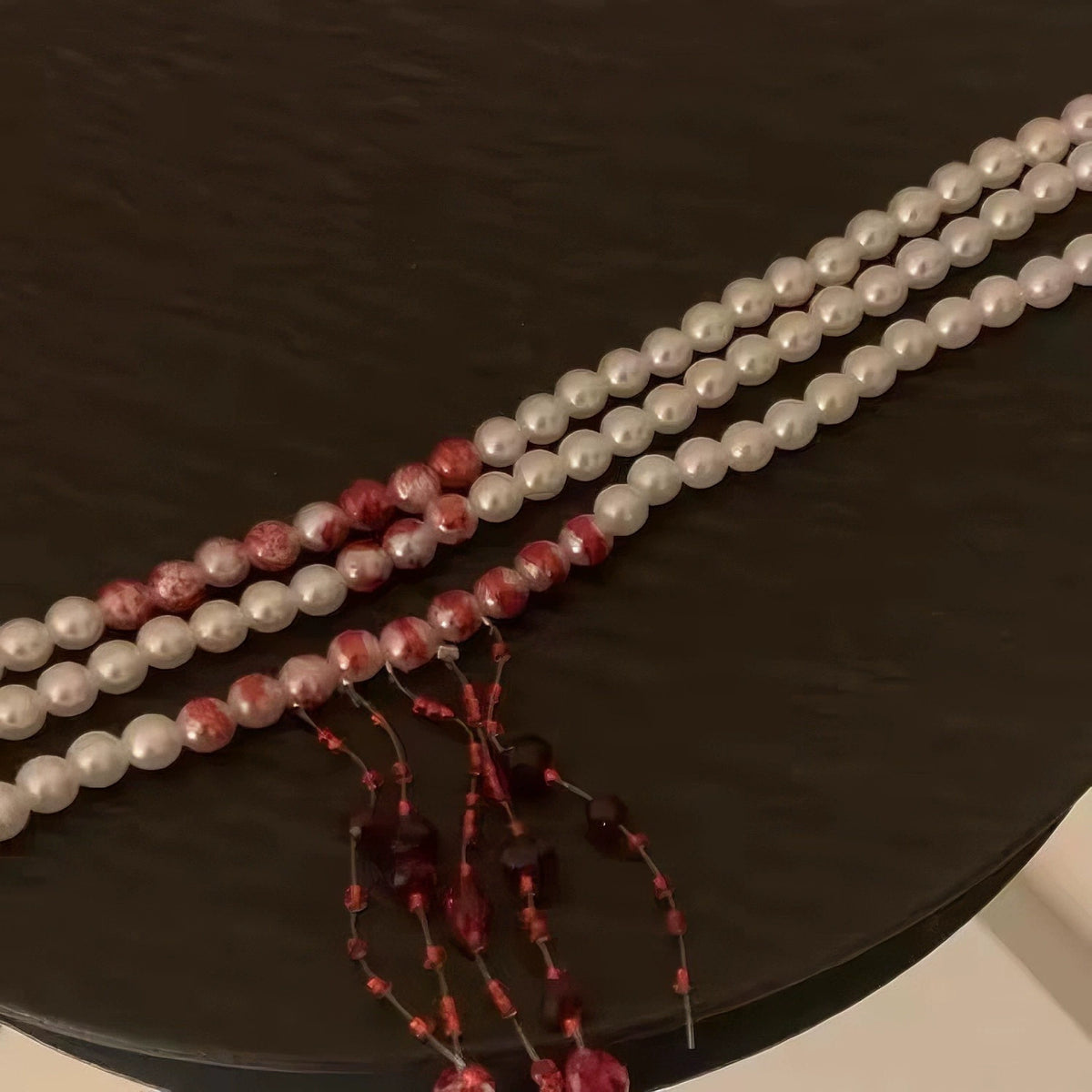 First Bite Pearl Choker, white pearl choker with blood drip beads