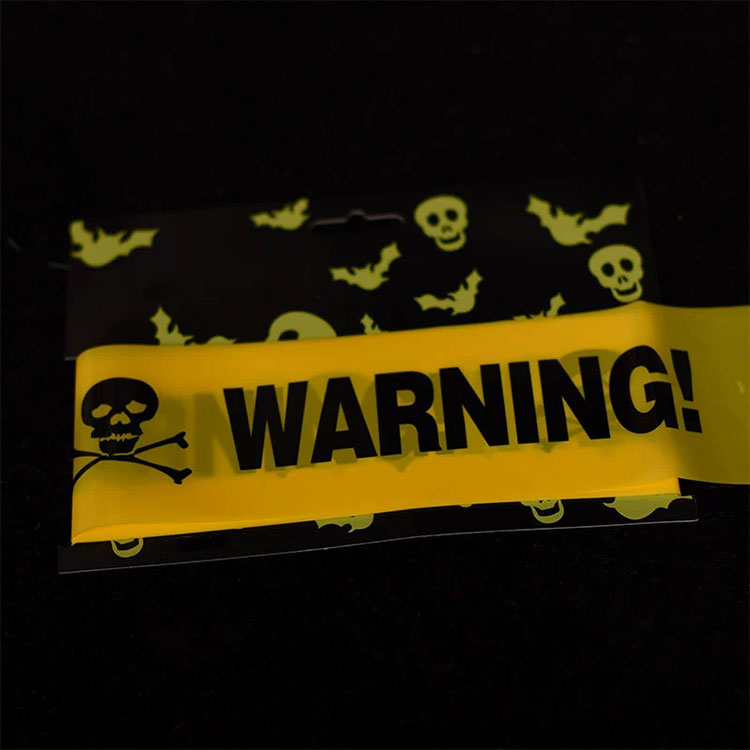 Last Warning Barrier Tape, Yellow, skull and crossbones WARNING tape