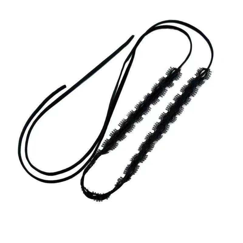 Last Rites Ribbon Choker, narrow black lace choker with long ribbon ties