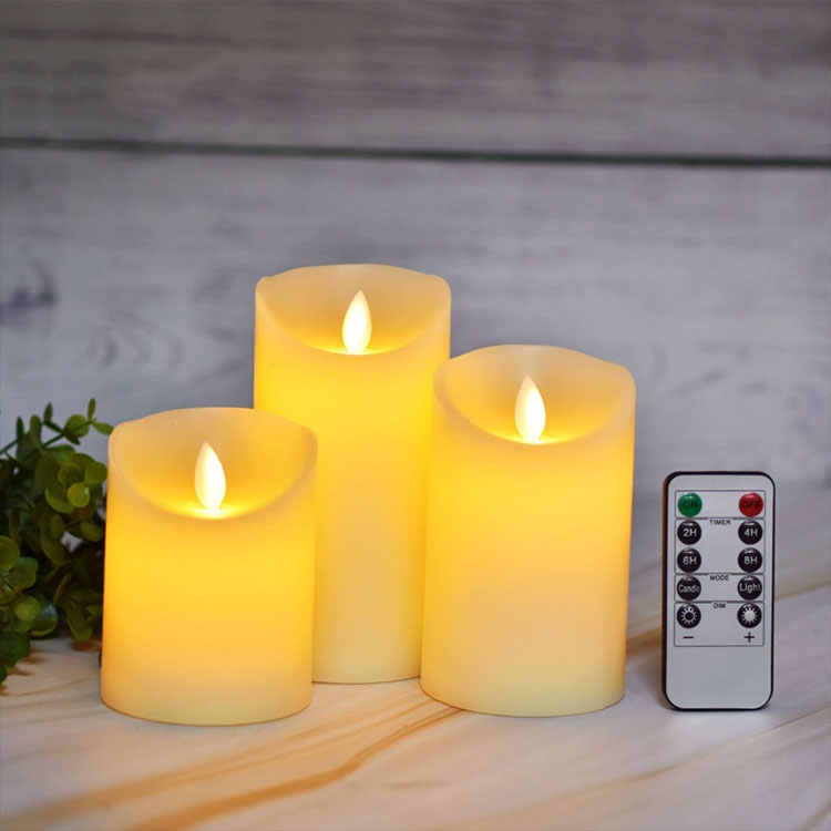 Phantom Flame LED Candle Set, three ivory LED moving flame pillar candles