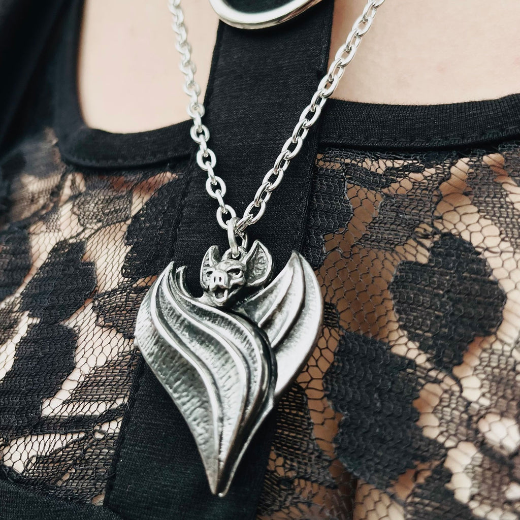 Darken Heart Bat Locket Necklace