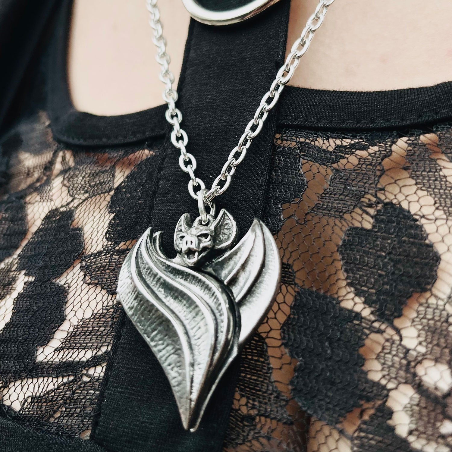 Darken Heart Bat Locket Necklace