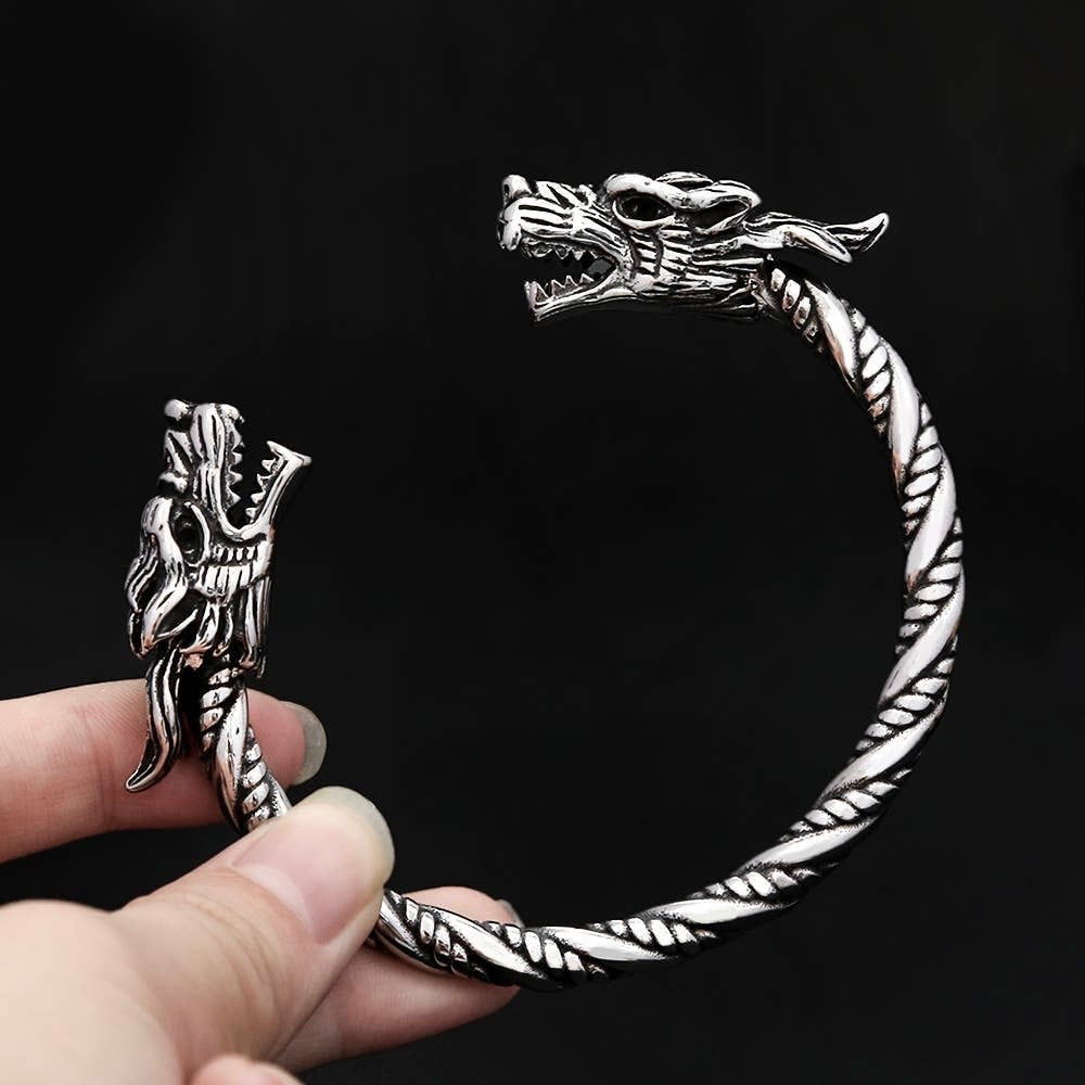 Domineering Double Dragon Torc Bracelet