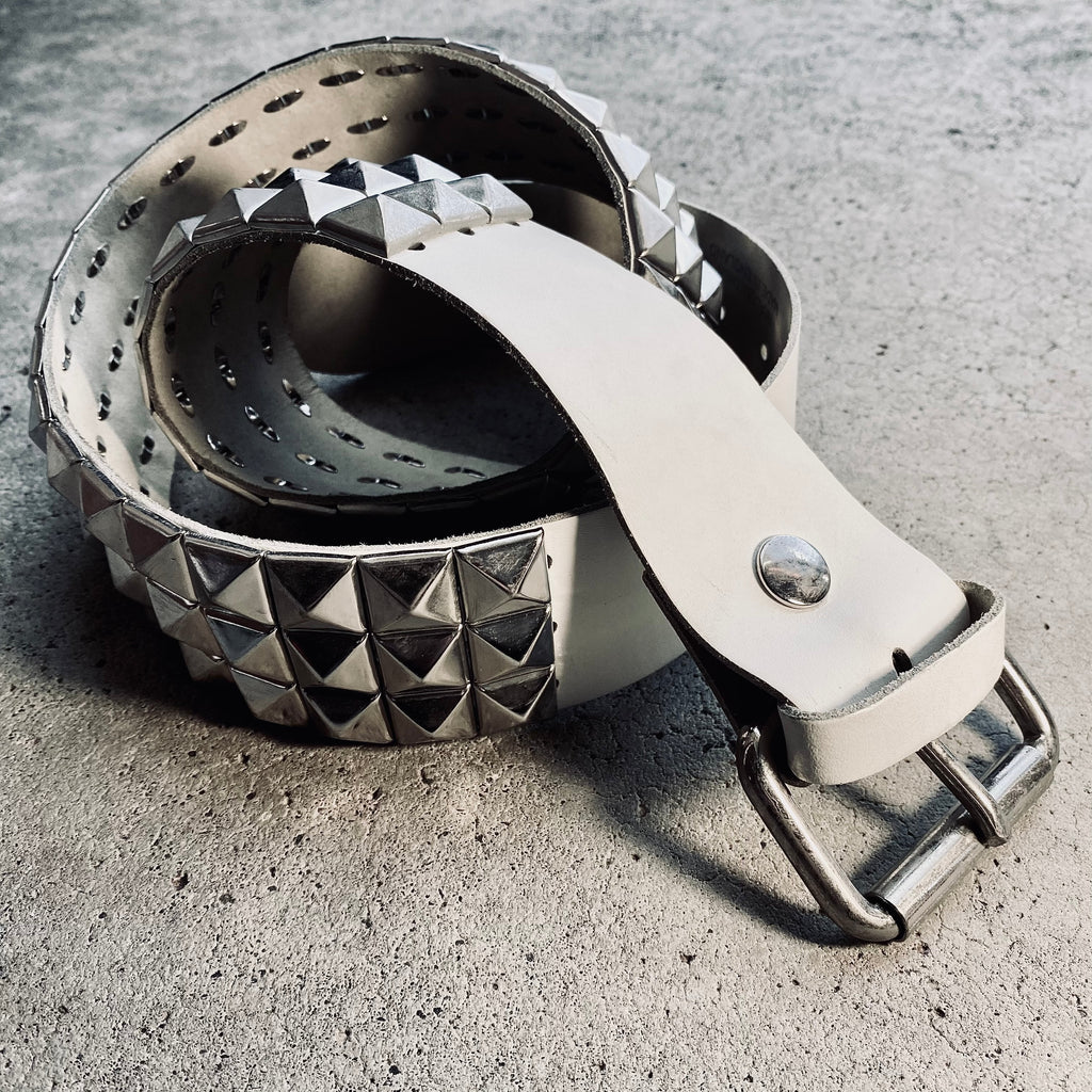 The Nameless Studded White Leather Belt