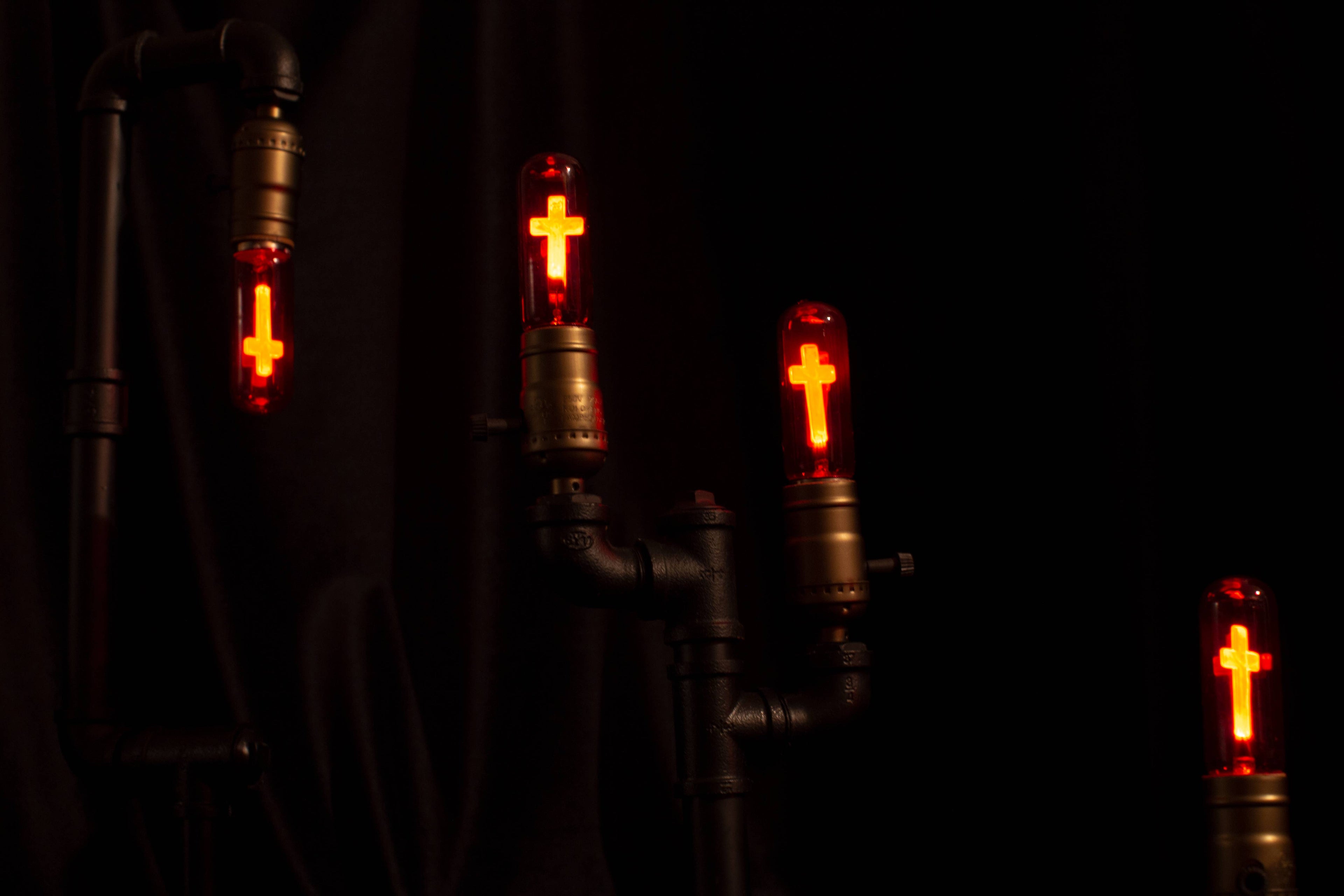 Industrialized Red Crucifix Neon Light Bulbs