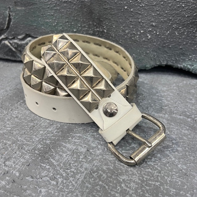 Deuce Studded White Leather Belt (Small)