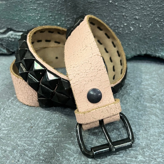 Deuce Studded Grunge Pink Leather Belt (Medium)