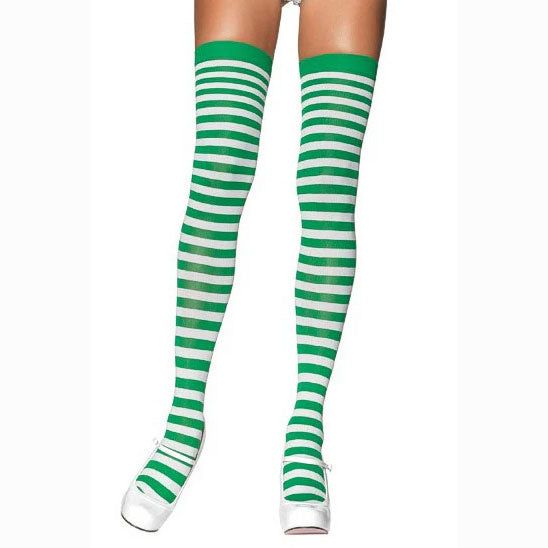 Wicked Striped Green Candy Crusher Thigh Highs