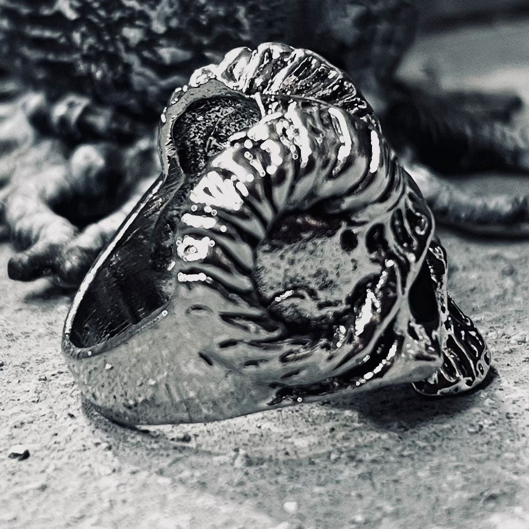 Unholy Faunus Horned Skull Ring
