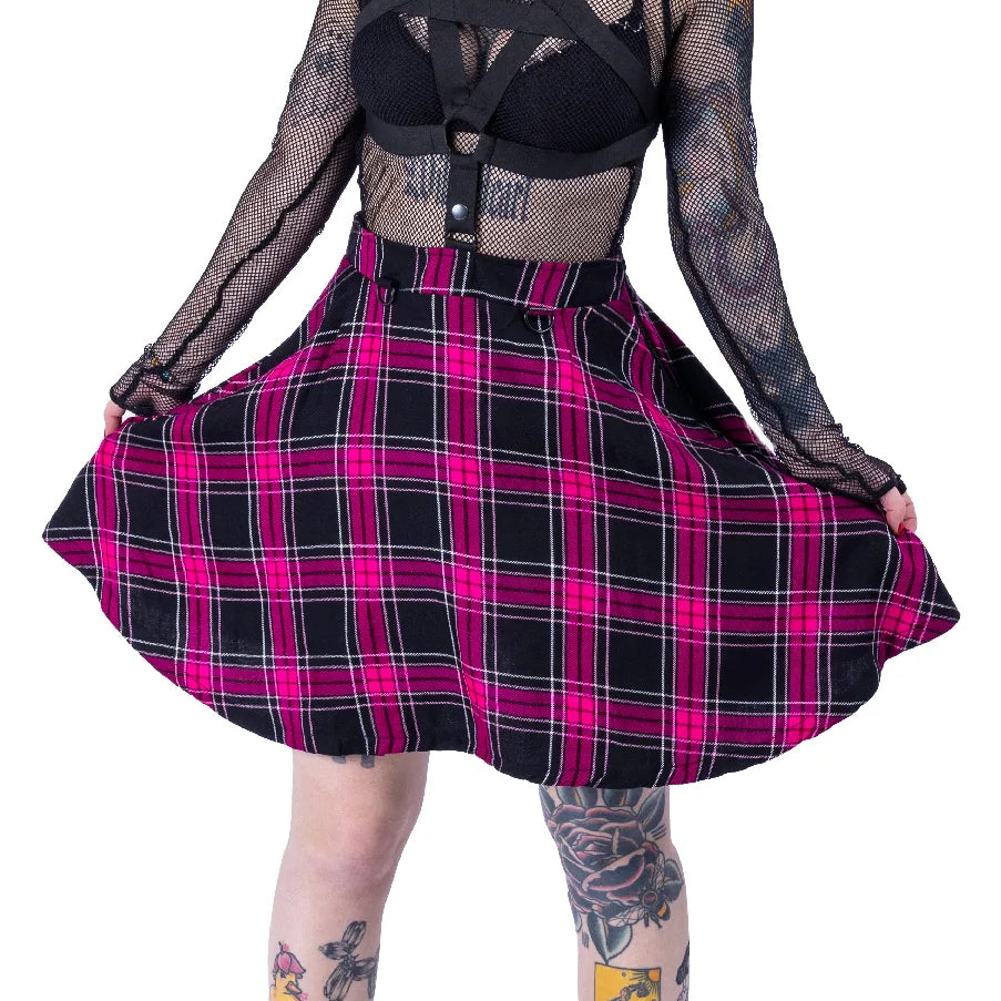 Hexed Psycho Pink Tartan Skirt