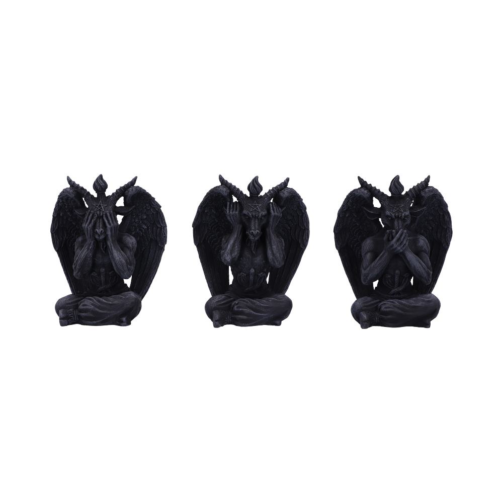See No, Hear No, Speak No Evil Wise Baphomet Figurine Trio
