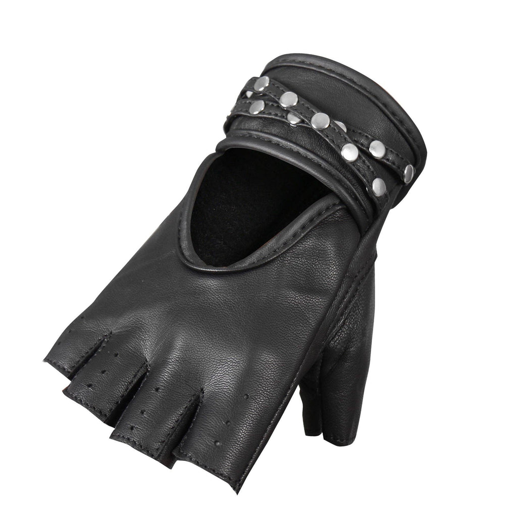 Hot Leathers GVL1010 Ladies Fingerless Gel Palm Gloves with Studs: BLK, XS
