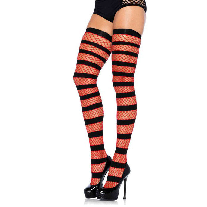 Murder Stripe Fishnet Thigh Highs