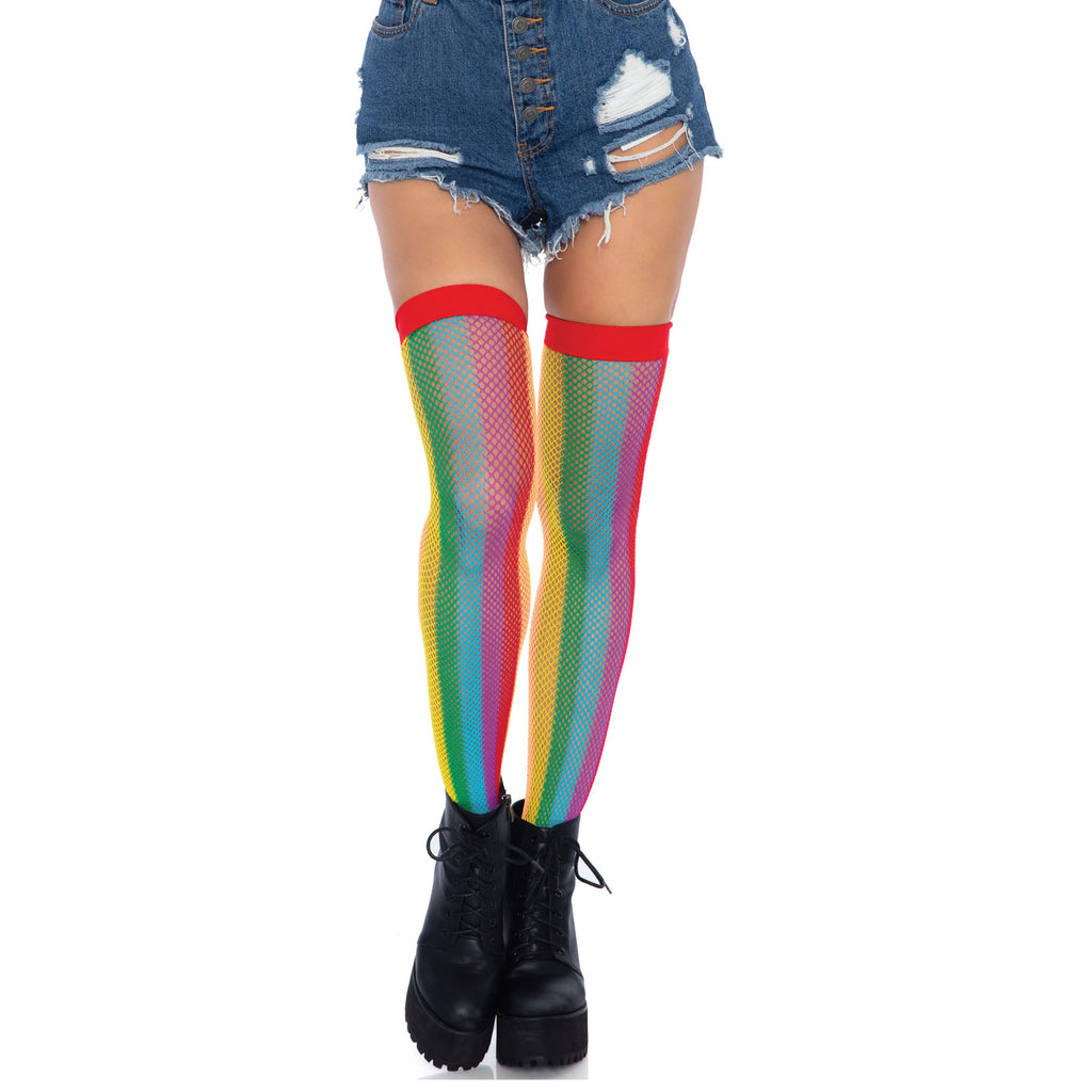 Say it Proud Rainbow Fishnet Thigh Highs