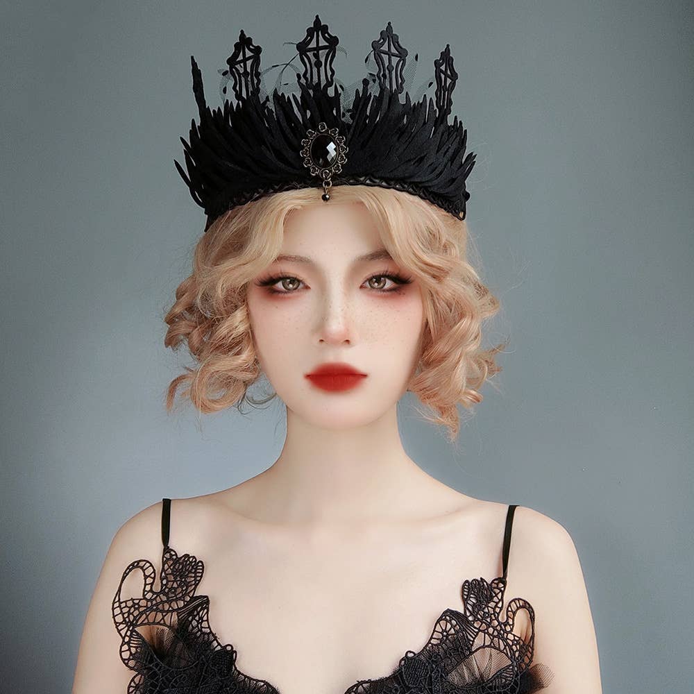 Gothic Baroque Vintage Halloween Crown: Black, One Size