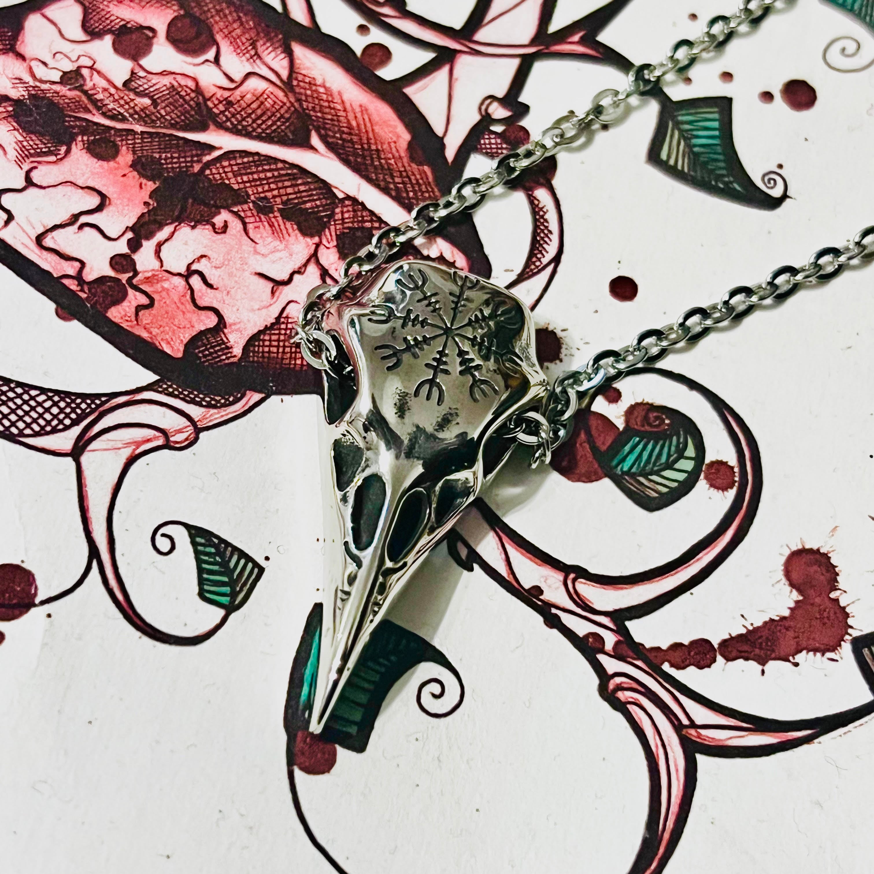 Guiding Spirit Vegvisir Crow Necklace