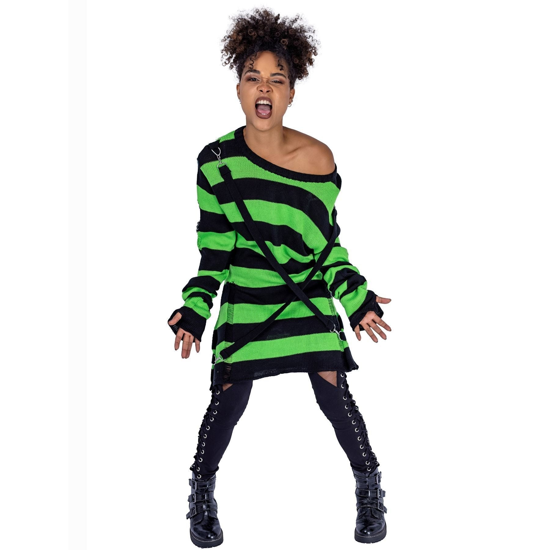 Oriana Green Striper Jumper
