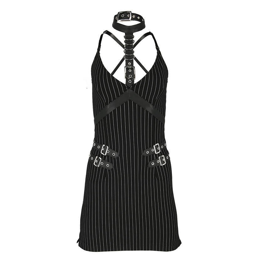 Comare Collared Pinstripe Mini Dress