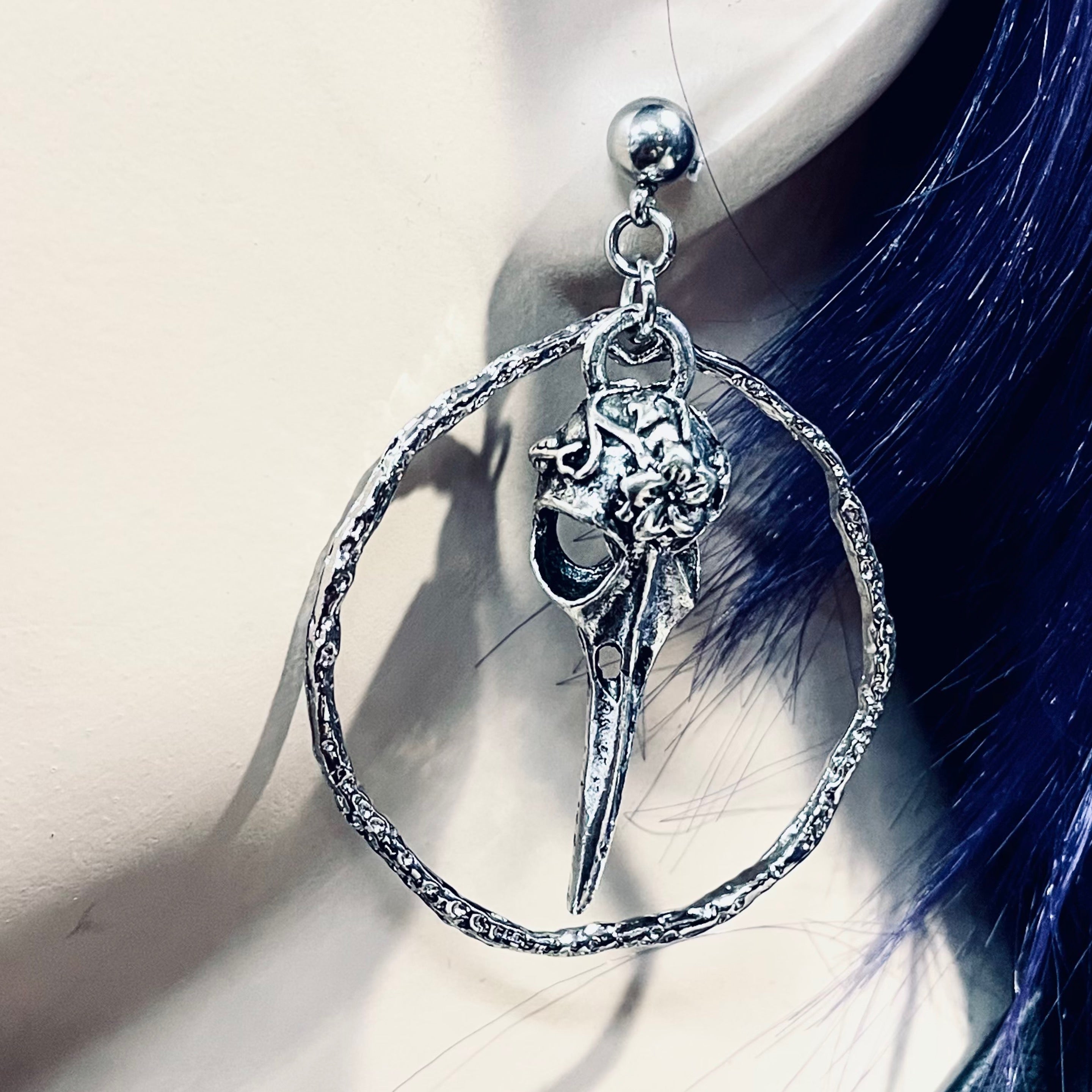 Death Hoop Raven Earrings